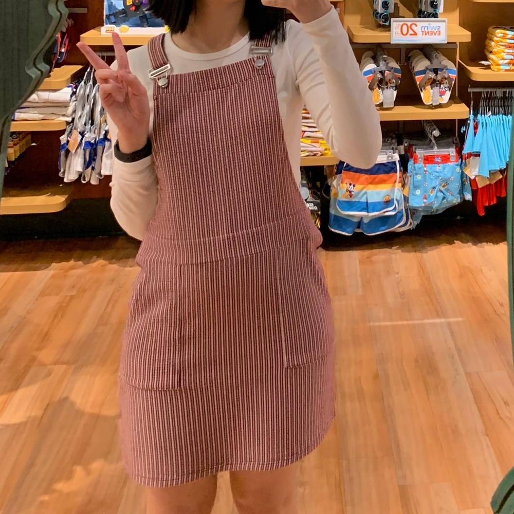 Hollister Red and White Striped Overall Dress